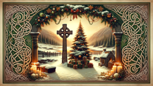 Christmas tree scene with celtic boarder